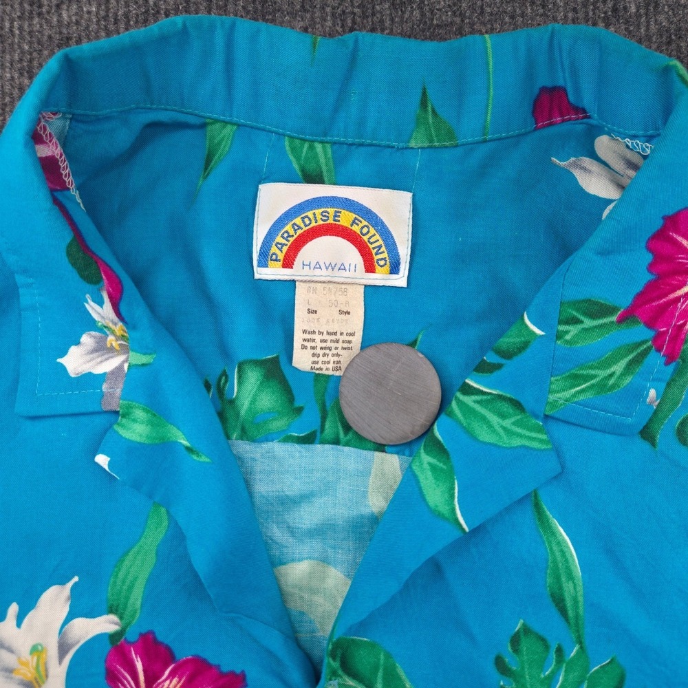 Paradise Found Hawaii Mens Large Blue Floral Rayon Aloha Camp‎ Shirt Tropical L